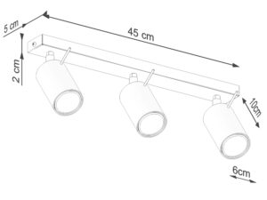 Miniaturka 8 - Schemat wymiarów plafonu sufitowego trójpunktowego białego 45x5x2cm