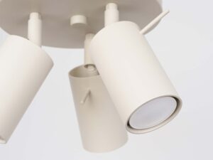 Miniaturka 3 - Detal trzech białych reflektorów cylindrycznych plafonu sufitowego zbliżenie