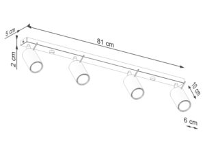 Miniaturka 8 - Schemat wymiarów plafonu sufitowego czteropunktowego białego 81x5x2cm