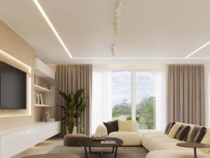 Miniaturka 9 - Plafon biały sześciopunktowy w aranżacji nowoczesnego salonu z sofą