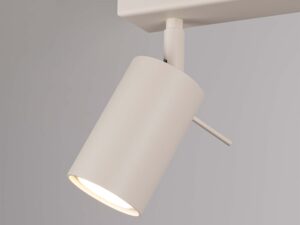 Miniaturka 6 - Detal białego cylindrycznego reflektora plafonu świecącego ciepłym światłem