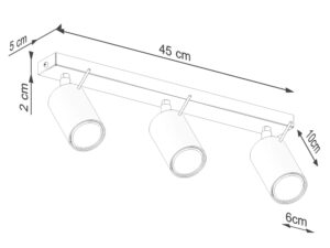 Miniaturka 7 - Schemat wymiarów listwy sufitowej z trzema reflektorami