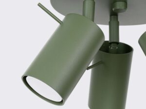 Miniaturka 6 - Detal dwóch oliwkowych reflektorów cylindrycznych plafonu sufitowego zbliżenie