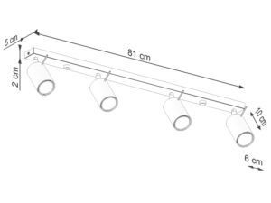 Miniaturka 8 - Schemat wymiarów plafonu sufitowego czteropunktowego oliwkowego 81x5x2cm