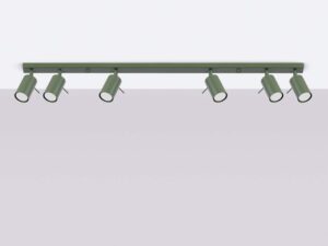 Miniaturka 1 - Plafon sufitowy sześciopunktowy oliwkowy z cylindrycznymi reflektorami na białym tle