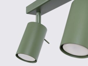 Miniaturka 3 - Detal oliwkowego cylindrycznego reflektora plafonu świecącego ciepłym światłem