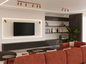 Miniaturka 11 - Kinkiet ceglasty z cylindrycznym reflektorem w aranżacji kuchni przy blacie