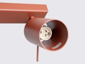 Miniaturka 7 - Detal przegubowego mocowania cylindrycznego reflektora plafonu ceglastego zbliżenie