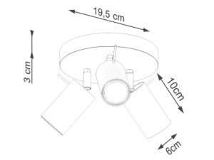 Miniaturka 7 - Schemat wymiarów plafonu sufitowego trójpunktowego ceglastego z okrągłą podstawą 19,5x3cm