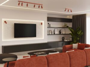 Miniaturka 11 - Plafon sześciopunktowy i czteropunktowy ceglasty w aranżacji salonu z kinkietami