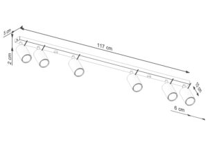Miniaturka 8 - Schemat wymiarów plafonu sufitowego sześciopunktowego ceglastego z listwą 117x5x2cm