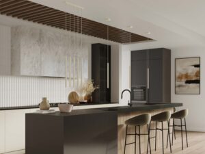 Miniaturka 9 - Lampy wiszące kremowe z długimi kloszami w aranżacji nowoczesnego wnętrza