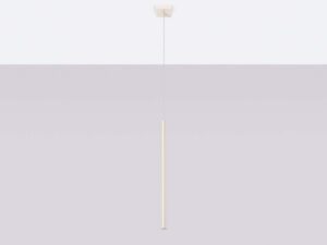 Miniaturka 2 - Kremowa lampa wisząca z długim cylindrycznym kloszem w aranżacji sufitu