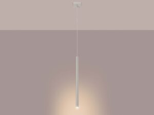 Miniaturka 3 - Lampa wisząca jednopunktowa kremowa z długim kloszem świecąca ciepłym światłem