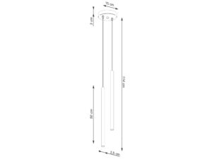Miniaturka 5 - Schemat wymiarów lampy wiszącej dwupunktowej kremowej z długimi kloszami 15x114cm