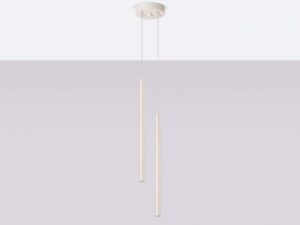 Miniaturka 2 - Kremowa lampa wisząca dwupunktowa z długimi kloszami w aranżacji sufitu