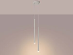 Miniaturka 3 - Lampa wisząca dwupunktowa kremowa z długimi kloszami świecąca ciepłym światłem