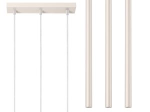 Miniaturka 1 - Detal prostokątnej podstawy sufitowej lampy wiszącej kremowej trójpunktowej z kloszami