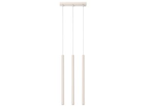 Miniaturka 7 - Lampa wisząca trójpunktowa kremowa z trzema długimi cylindrycznymi kloszami na białym tle