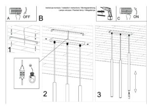 Miniaturka 6 - Instrukcja montażu lampy wiszącej trójpunktowej kremowej z długimi kloszami