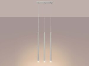 Miniaturka 3 - Lampa wisząca trójpunktowa kremowa z długimi kloszami świecąca ciepłym światłem