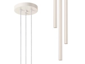 Miniaturka 1 - Biała lampa wisząca z trzema tubowymi kloszami i okrągłą rozetą