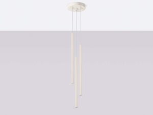 Miniaturka 2 - Biała lampa wisząca trójpunktowa z okrągłą podsufitką na szarym tle