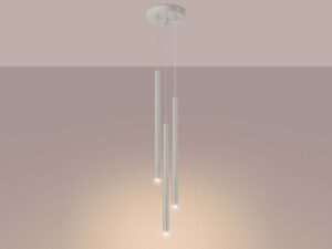 Miniaturka 3 - Lampa wisząca trójpunktowa biała z tubami świecącymi ciepłym światłem