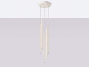 Miniaturka 2 - Biała lampa wisząca pięciopunktowa z okrągłą podsufitką na szarym tle