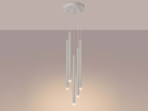 Miniaturka 3 - Lampa wisząca pięciopunktowa biała z tubami świecącymi ciepłym światłem