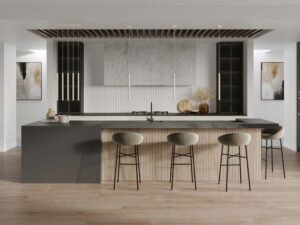 Miniaturka 5 - Lampy wiszące białe tubowe w aranżacji nowoczesnej kuchni z wyspą