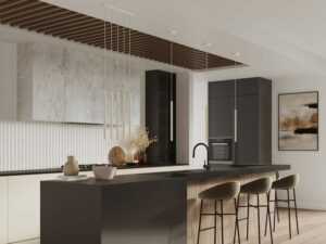 Miniaturka 6 - Lampy wiszące białe cylindryczne w aranżacji kuchni zbliżenie