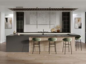 Miniaturka 5 - Lampy wiszące zielone tubowe w aranżacji nowoczesnej kuchni z wyspą