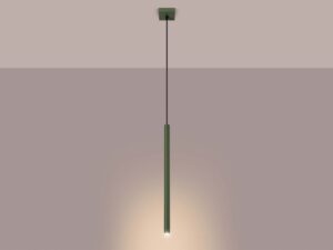 Miniaturka 3 - Lampa wisząca jednopunktowa zielona ze świecącą tubą ciepłe światło