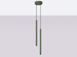 Miniaturka 2 - Detal cylindrycznej tuby zielonej lampy wiszącej dwupunktowej zbliżenie