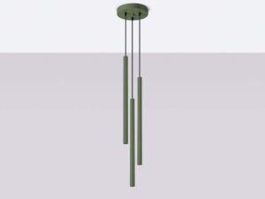 Miniaturka 2 - Zielona lampa wisząca trójpunktowa z cylindrycznymi tubami na szarym tle