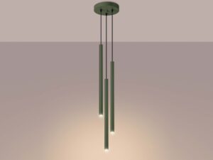 Miniaturka 3 - Lampa wisząca trójpunktowa zielona ze świecącymi tubami ciepłe światło