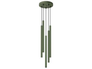 Miniaturka 10 - Lampa wisząca pięciopunktowa zielona z cylindrycznymi tubami na białym tle