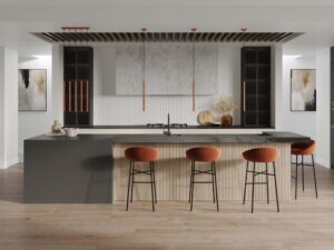 Miniaturka 7 - Lampy wiszące ceglaste w aranżacji nowoczesnej kuchni z wyspą