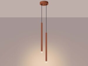 Miniaturka 3 - Lampa wisząca dwupunktowa ceglasta ze świecącymi tubami ciepłe światło