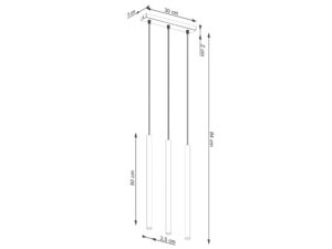 Miniaturka 5 - Schemat wymiarów lampy wiszącej trójpunktowej ceglastej z listwą 30x94cm