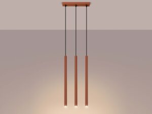 Miniaturka 3 - Lampa wisząca trójpunktowa ceglasta z listwą świecąca ciepłe światło