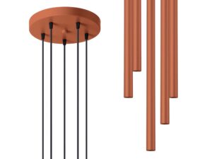 Miniaturka 1 - Lampa wisząca miedziana z pięcioma tubowymi kloszami i rozetą