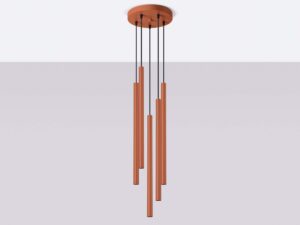 Miniaturka 2 - Lampa wisząca pięciopunktowa ceglasta z cylindrycznymi tubami na białym tle