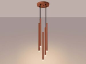 Miniaturka 3 - Ceglasta lampa wisząca pięciopunktowa z cylindrycznymi tubami na szarym tle