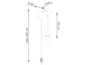 Miniaturka 10 - Schemat wymiarów kinkieta drewnianego z żarówką 19x55cm max 230cm