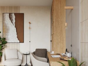 Miniaturka 12 - Kinkiet drewniany z żarówką filamentową w aranżacji biura przy biurku