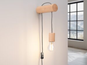 Miniaturka 3 - Kinkiet drewniany bukowy ze świecącą żarówką filamentową ciepłe światło