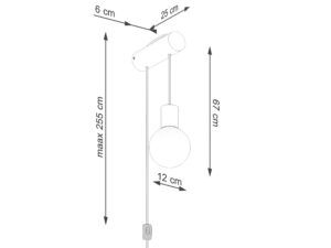 Miniaturka 10 - Schemat wymiarów kinkieta drewnianego z kulą 25x67cm max 255cm