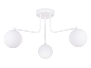 Miniaturka 9 - Biała lampa sufitowa trójramienna z kulami na szarym tle